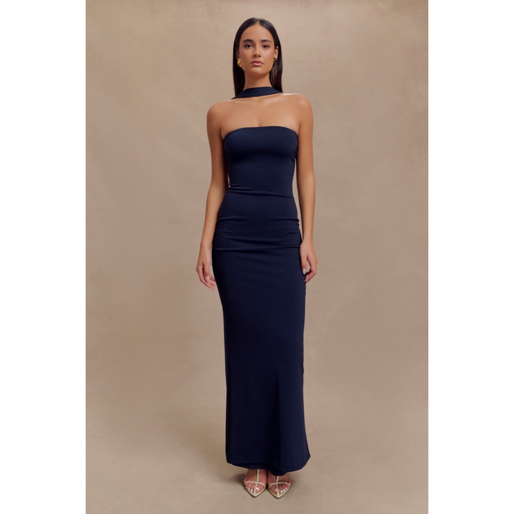 Meshki Navy Blue Strapless Maxi Dress